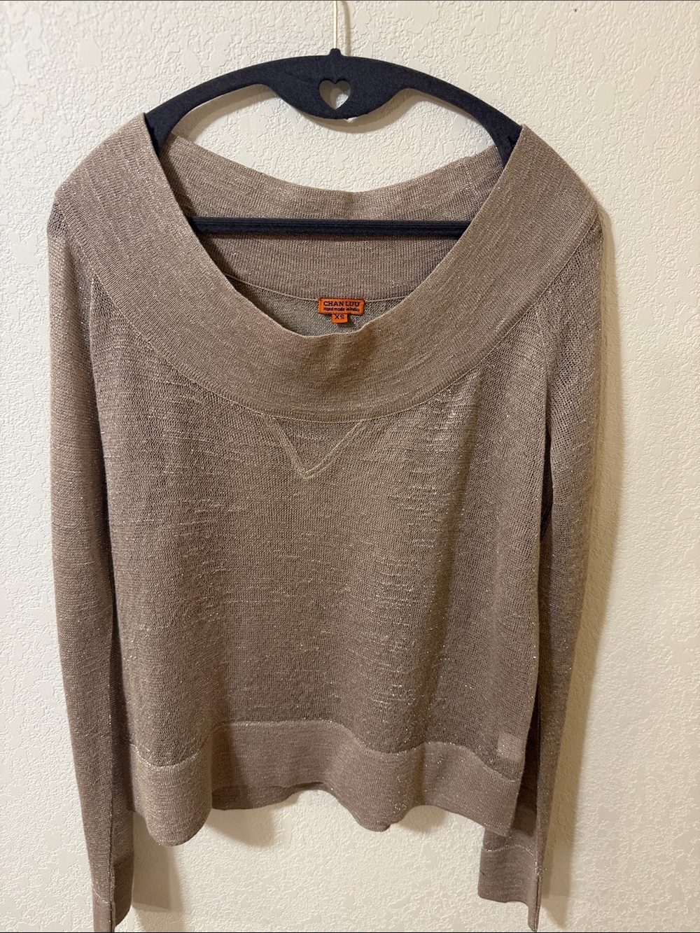 Chan Luu Taupe Cowl-Neck Lightweight Sweater